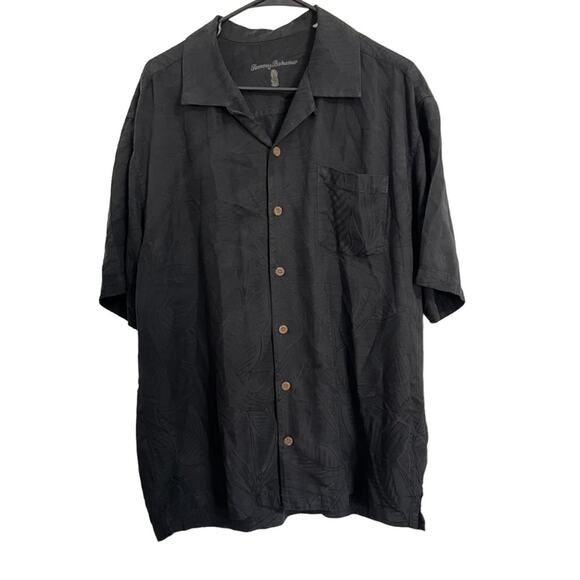 Tommy Bahama 100% Silk Black Short Sleeve Button Down Shirt Men's Size Large - Picture 1 of 10
